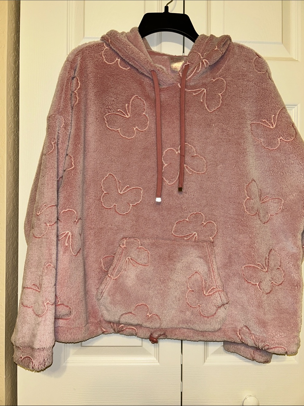 No Boundaries Mauve Pink Butterfly Plush Cowl Hoodie